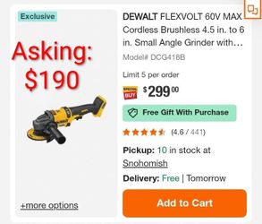 DEWALT FLEXVOLT 60V Cordless Angle Grinder DCG418B