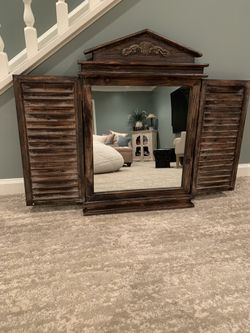 Unique antique look wood shuttered double door mirror