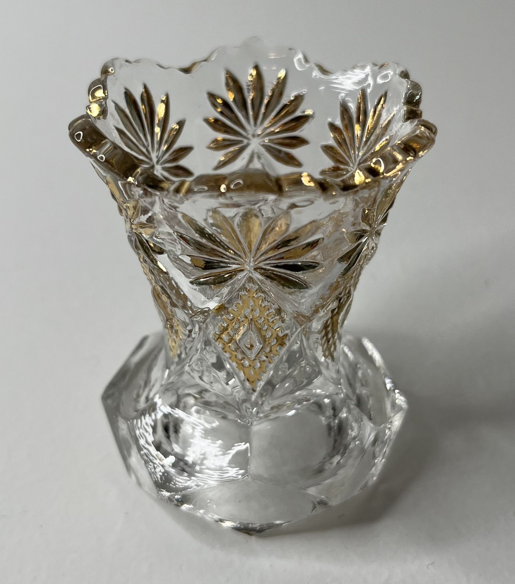 Vintage Shoshone EAPG Glass Toothpick Holder Gold Accents