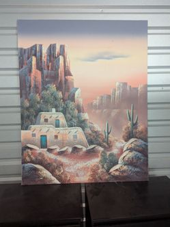 Beautiful Large approx 50" x 40" Original Oil on Canvas 3-D Southwestern Painting by Teresa Bernard