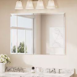 KeonJinn 40 in. W x 30 in. H Rectangular Beveled Frameless Wall Mount Bathroom Vanity Mirror Decorative Wall Accent Mirror