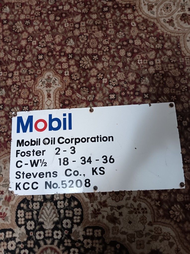 Vintage 12" x 24" - Mobil Oilfield Lease Porcelain Sign
