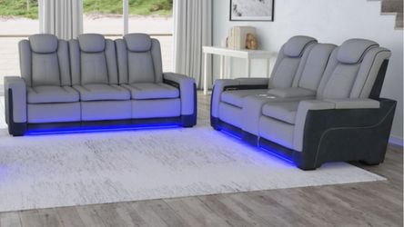 Lantana Gray Power Reclining Sofa And Loveseat 