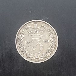 High Grade Silver 1886 3 Pence Coin