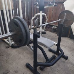 two piece bench press Olympic Weights 2-45s and 2-35 and 2-10pd weights,pull up bench press push up stomach pull up Dip bar