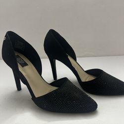 Jones New York women's black embellished pointed-toe d'Orsay heels. Size 8.5
