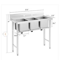 Stainless Steel 3-Compartment Commercial Kitchen Sink