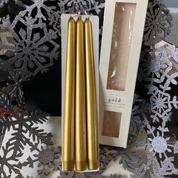 Pier One Imports Metallic Gold Tapers Column Candles 3 pack 9.75"