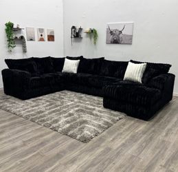 Black Corduroy Sectional Couch - Free Delivery