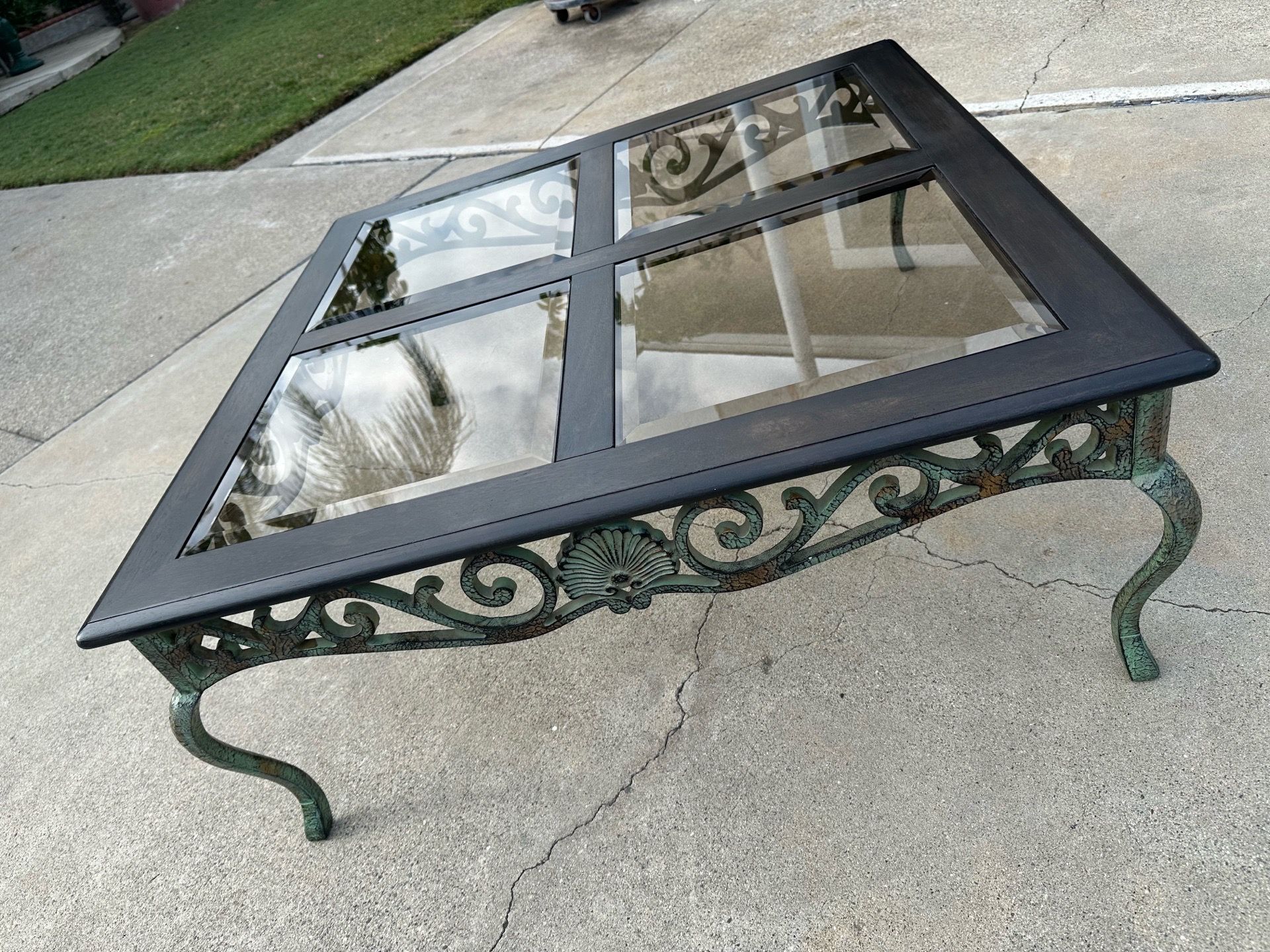 Iron Wood Glass Coffee Table