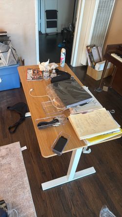 Standing Desk with Wood Top and White Frame