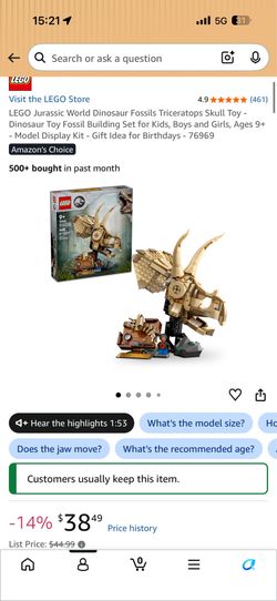 New LEGO Jurassic World Dinosaur Fossils Triceratops Skull Toy - Dinosaur Toy Fossil Building Set for Kids, Boys and Girls, Ages 9+ - Model Display Ki