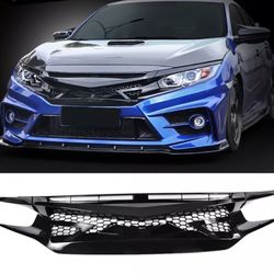 Fits 16-21 Honda Civic IKON Style Gloss Black Front Bumper Grille Eye Lids ABS