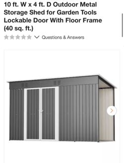 10 ft. W x 4 ft. D Outdoor Metal Storage Shed for Garden Tools Lockable Door With Floor Frame (40 sq. ft.)