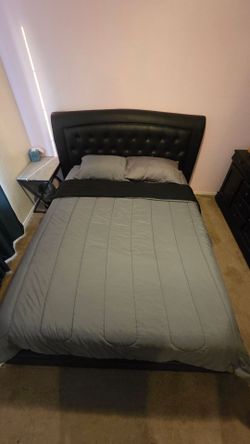 Black Faux Leather Tufted Bed Frame & Mattress Queen