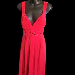 Red Embellished Aundress With Plunged Neckline