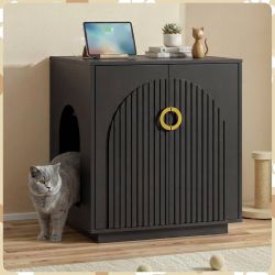 Large Cat Litter Box Enclosure for Self Cleaning Litter Box, 34.84" Tall Litter Boxes Furniture w/Outlets, Modern Cat House, Hidden Cat Litter Furnitu