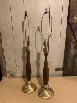 Matching Walnut And Brass Lamp Bases