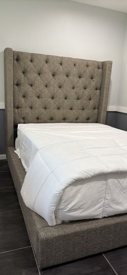 Queen bedframe Upholstery buttons tucked