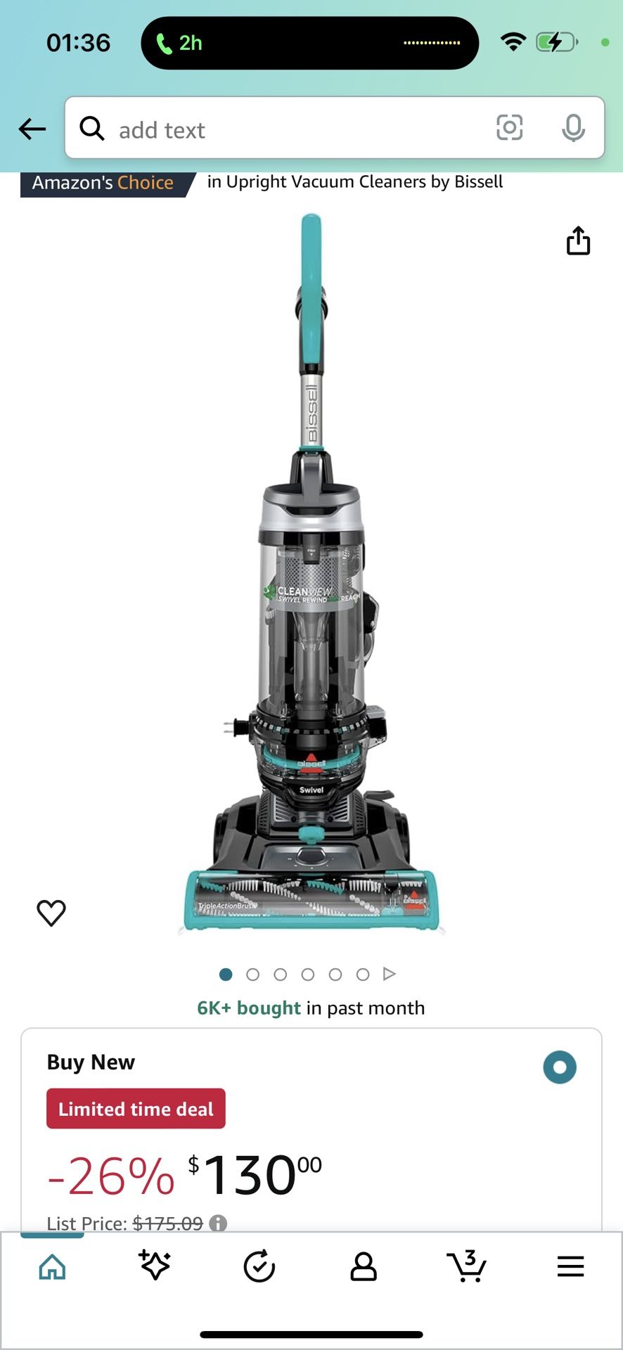 Bissell CleanView Swivel Rewind Pet Reach Vacuum Cleaner, with Quick