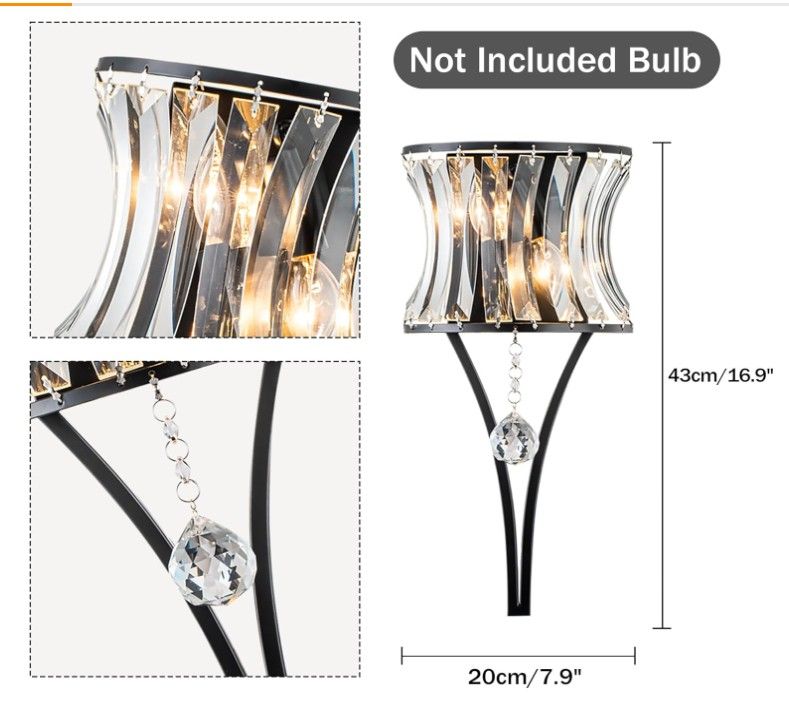 Luxury Crystal Wall Sconce - 2-Light Glass Vanity Fixture 4B-4
