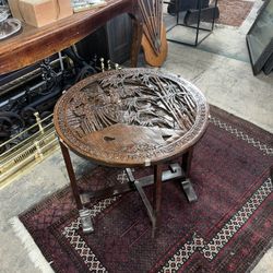 Vintage Chinese Carved Wood Folding Table 