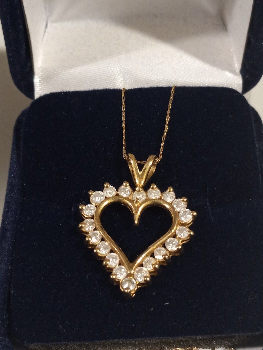 14kt Gold Diamond Heart Necklace And Gold Chain