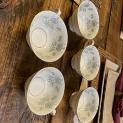 5 Vintage Gold Rimmed Footed Castleton Teacups