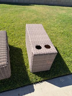 Outdoor Wicker Side Table with Cup Holders