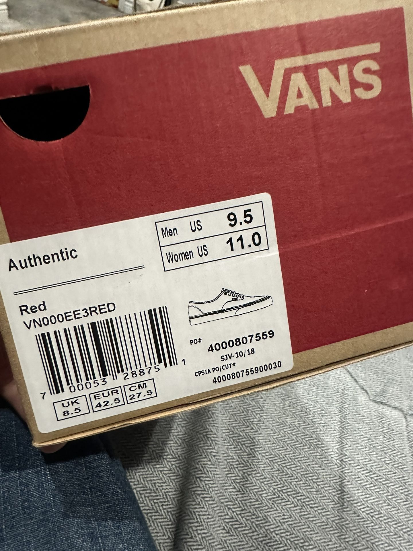 Vans Red Authentic 9.5 men’s 