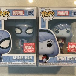 Blue Spiderman & Gwen Stacey Funko Pop Set *MINT* Marvel Collector Corps MCC Exclusive 1355 with protector Spider-Man 1356 Valentines