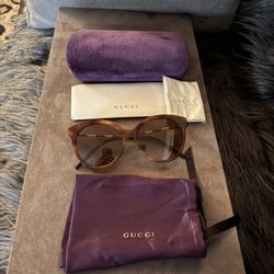 Gucci GG Monogram Round  Sunglasses New Havana and Antique Gold Frame
