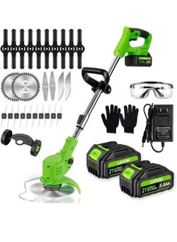 Wacker inalámbrico con ruedas, 880 W eléctrico con 2 baterías, cortador de césped 3 en 1 con 5 tipos de hojas de sierra, ligero para césped y jardín
