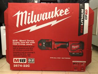 M18 18V Lithium-Ion Cordless Short Throw Press Tool Kit with 3 PEX Crimp Jaws (2) 2.0 Ah Batteries and Charger