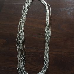 Long Silver And Clear Beaded Necklace 