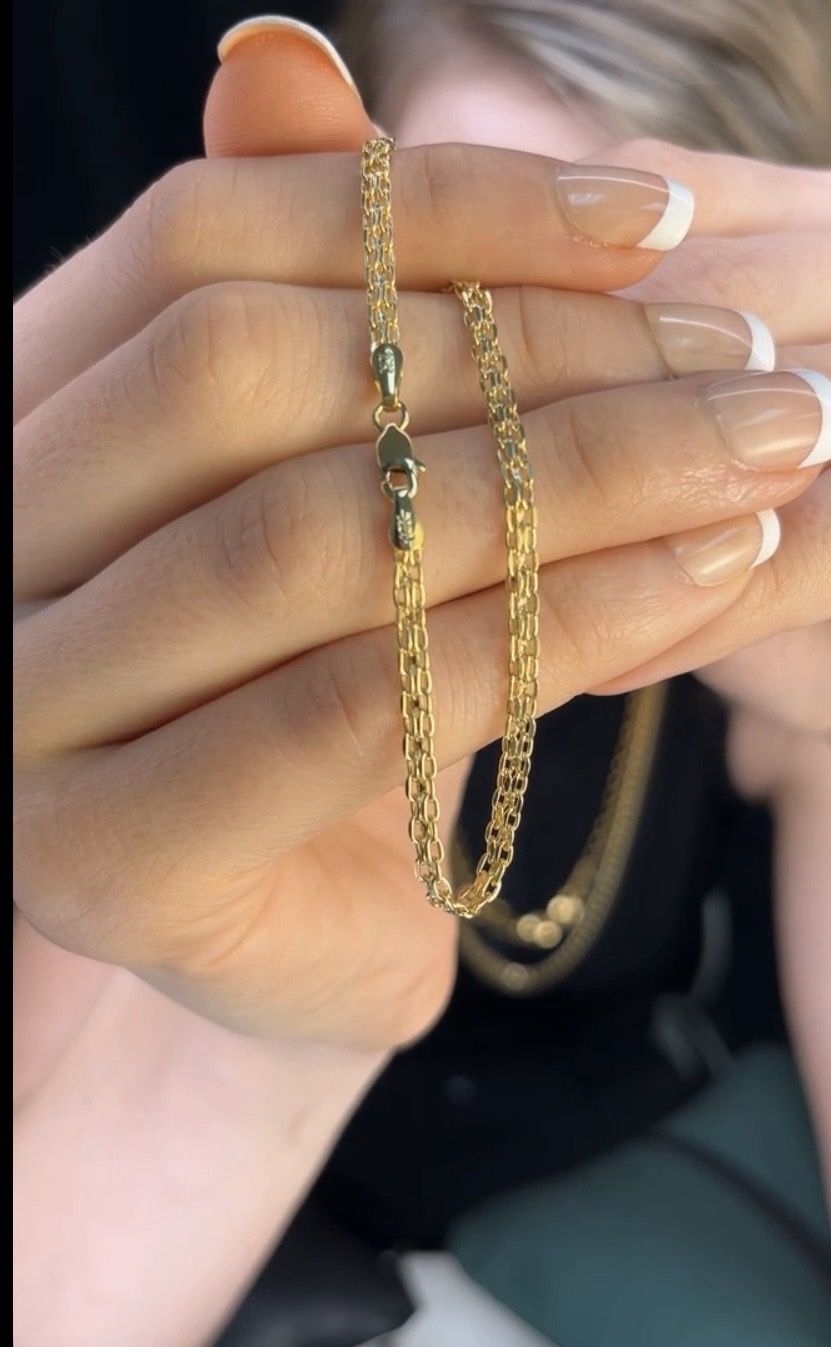 7.5in 3mm 10k Real Italian Gold Bizmark Chain Bracelet Lobster Clasp
