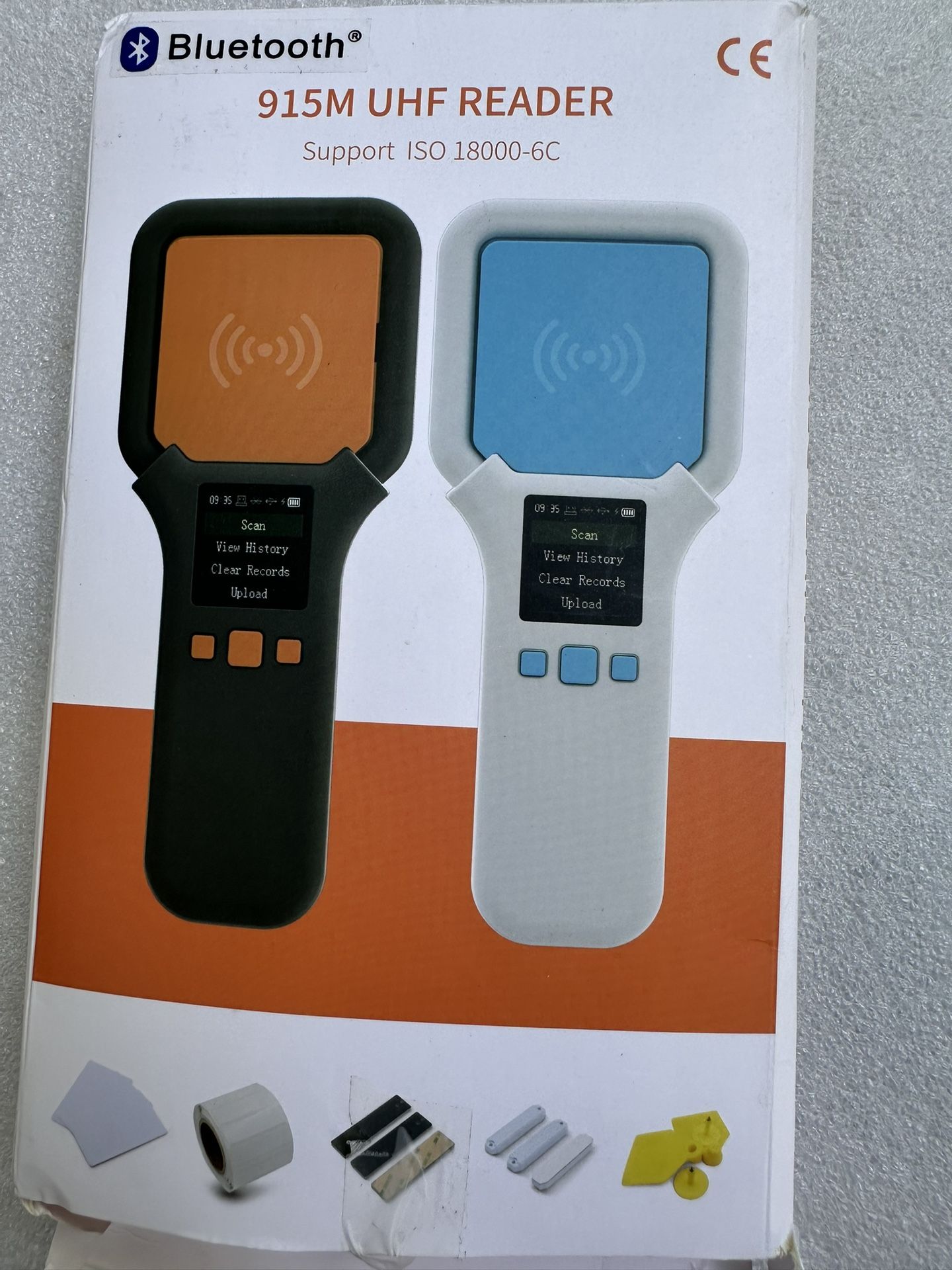 915Mhz UHF Scanner, 860KHz-960KHz Scanner Support ISO18000-6C/ISO18000-6B 1000 Records Data Storage Upload to PC Microchip Scanner (White)