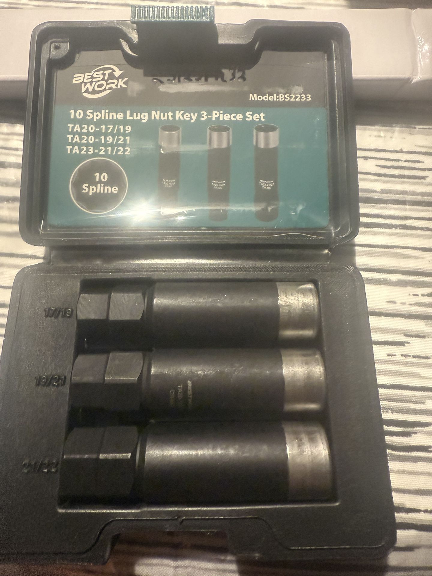 10 Spline Lug Nut Key Set, Dual-Reinforced 10 Spline Lug Nut Socket for Passenger Cars, SUVs and Trucks, 3-Piece Wheel Lock Key with Dual Hex Head Dri