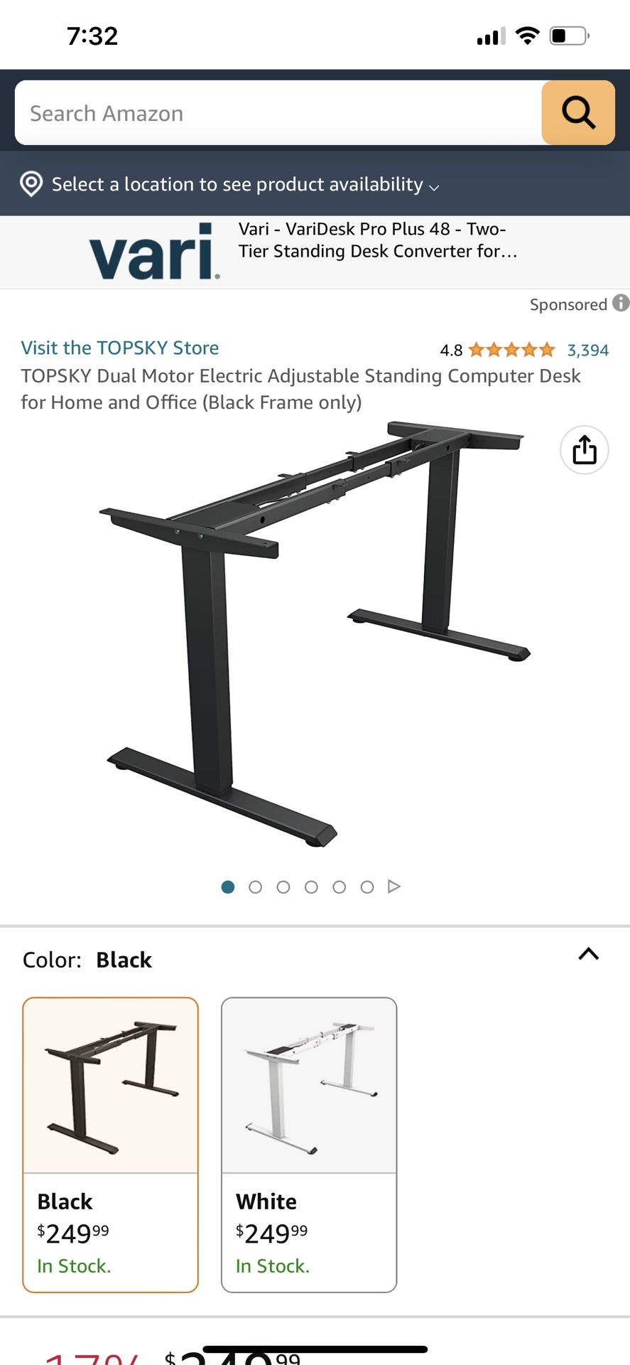 TOPSKY Dual Motor Electric Adjustable Standing Computer Desk for Home and Office (Black Frame only)