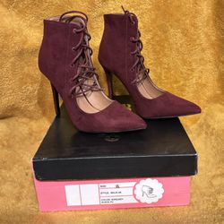 Charlotte Russe Milia Burgundy Wine Lace Ankle Stilettos/Heels