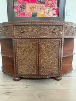 Moroccan Hand-Carved Coffee Table & Matching Cabinet/Console Set – Solid Wood