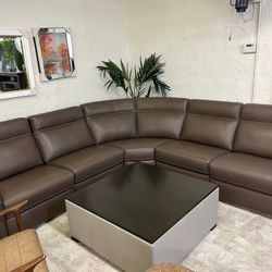 Furniture- Natuzzi 100% Real Leather 5 Pc Sectional With 3 Power Recliners- Julius