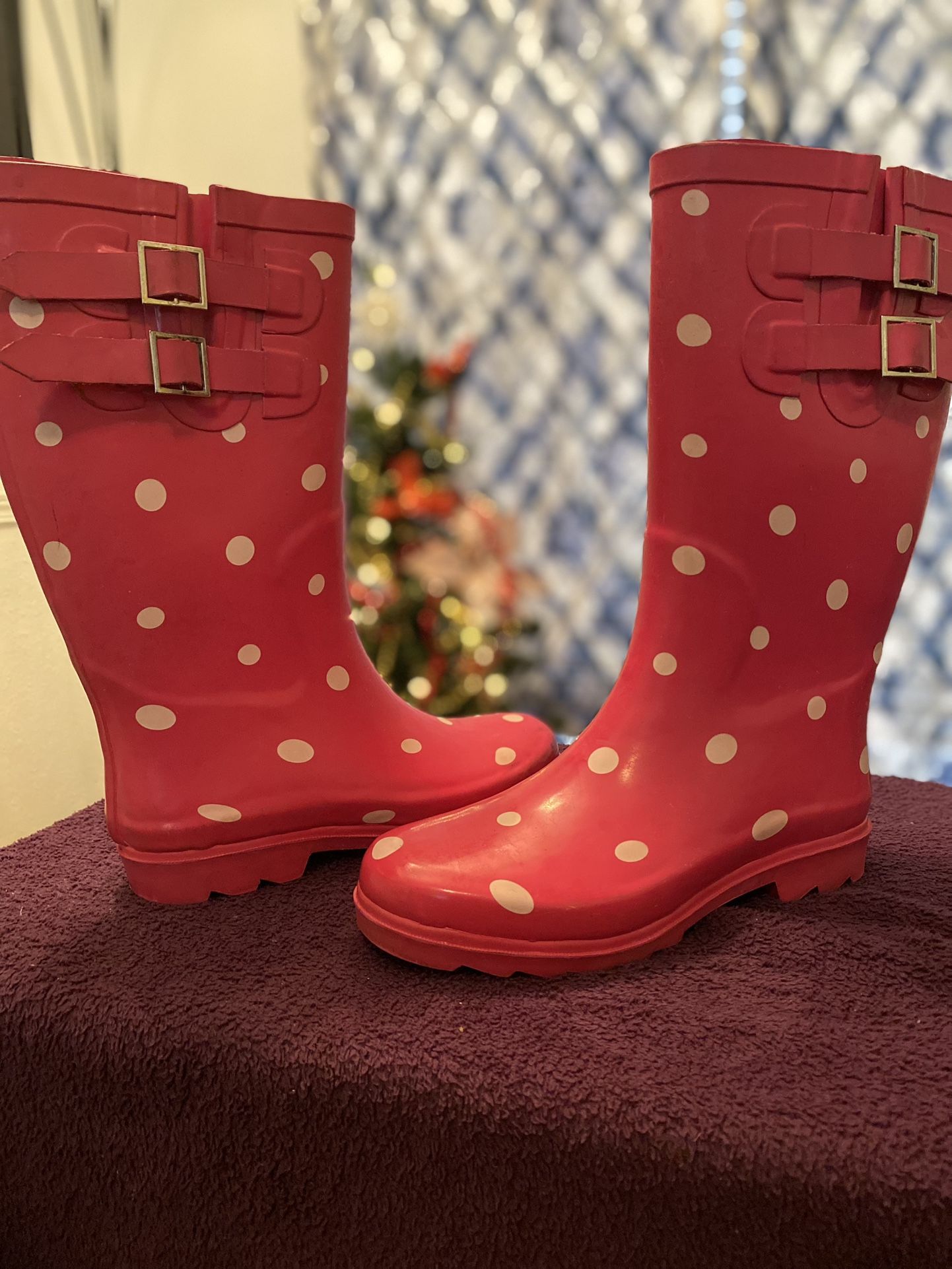 Pink And White Dotted Rain Boots