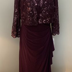 Alex Evenings Womens Burgundy Lace & Silk 2PC Formal Evening Dress Gown 12 NWT