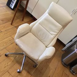 White Leather Office Chair with Chrome Base