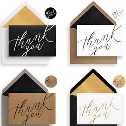 Brand New Thank You Cards with Envelopes - Luxury 120 Pack, Gold-Foil-Stamped Interiors & Matching Stickers – Over 64 Unique Combinations