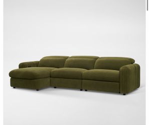 Modern Olive Green Sectional Sofa with Chaise & Power Recliner