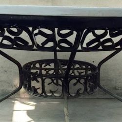 FOR SALE VINTAGE SOLID MARBLE TOP COFFEE TABLE IN AND OUT DOOR IRON FRAME 38” Wide X 20” High $400 And Others ITEAMS Message Me Only IF Serious In BUY