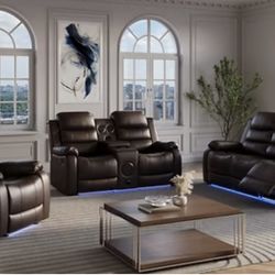 3 Pc Brown Recliner Living Room Set