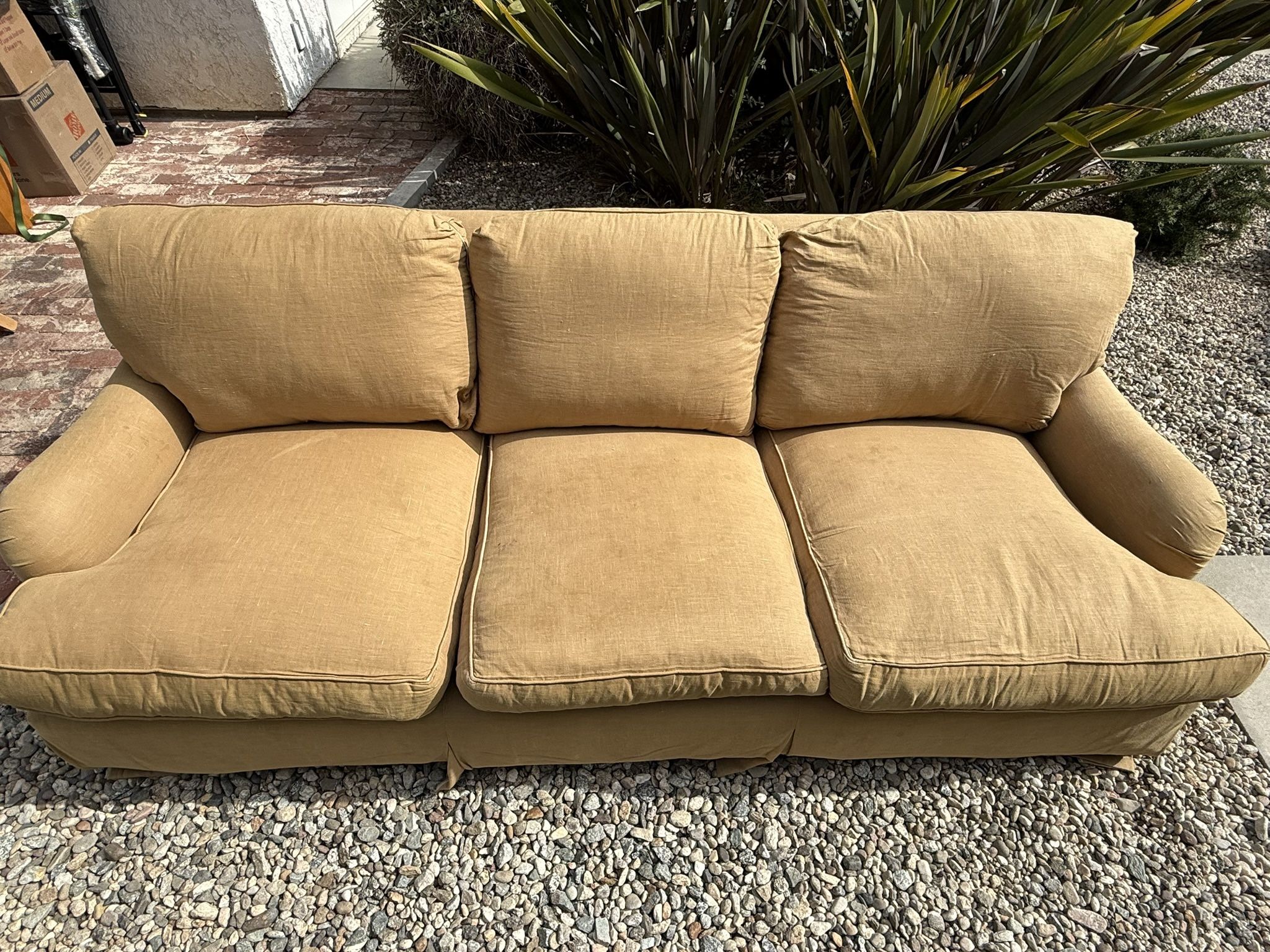 Custom-Made Down Feather Sofa – Gold/Brown (Originally $3,950)